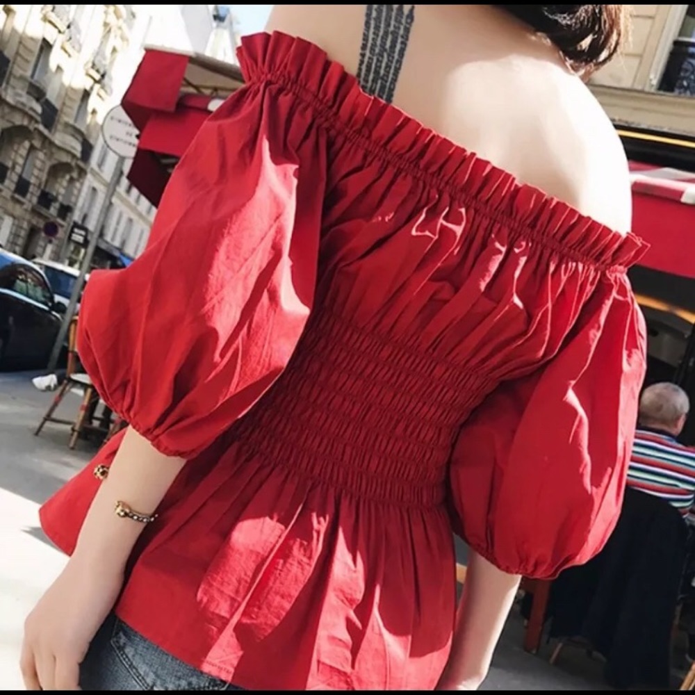 LAST 1 🌸 Off Shoulder Belted Peplum Top Blouse - Picture 2 of 6